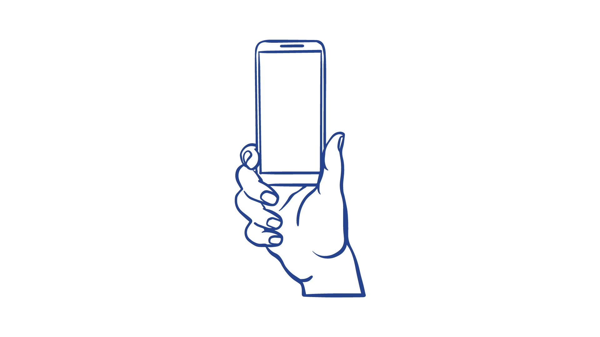 blue outline of hand holding iphone