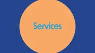 navy background, orange circle that reads "Services" 